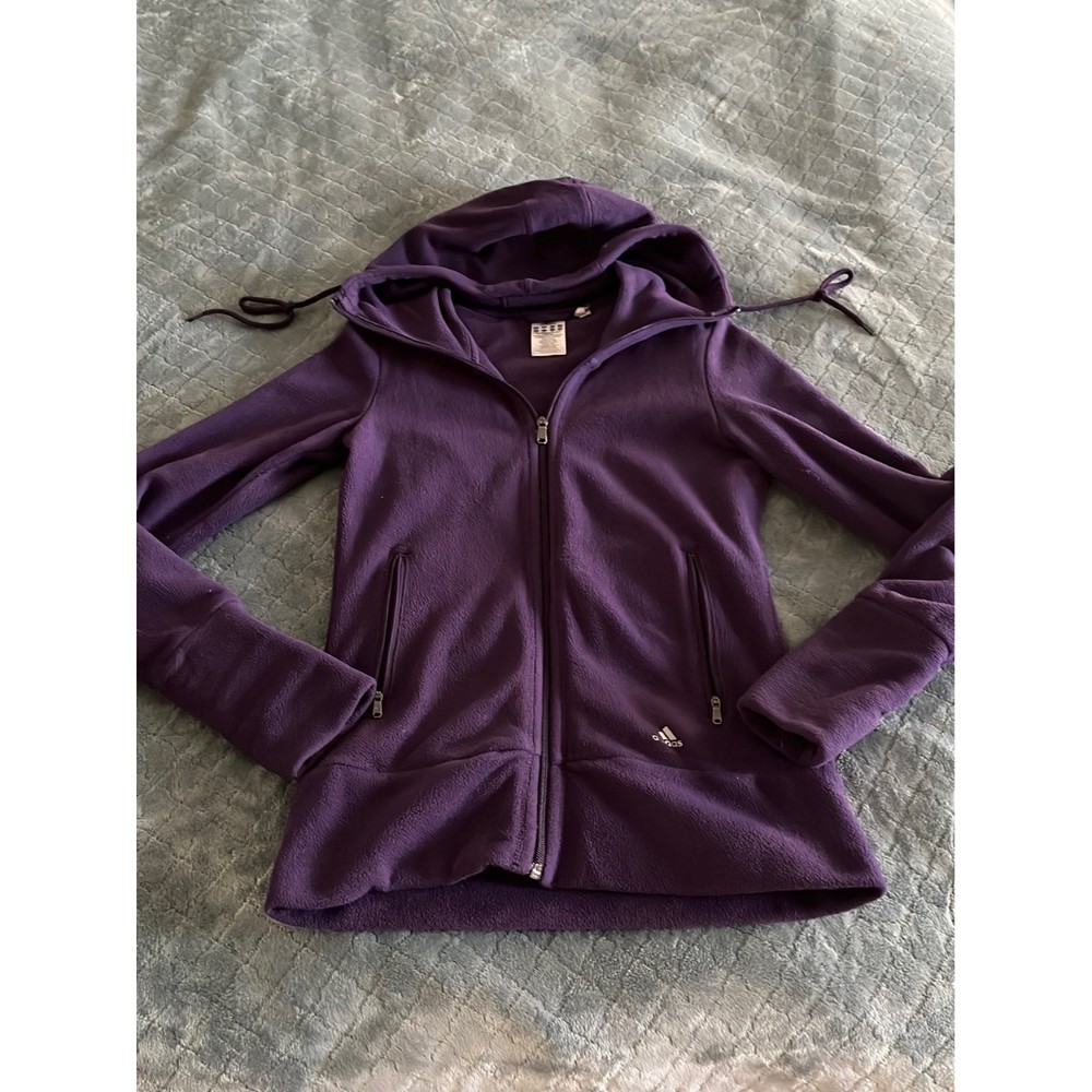 Adidas Womens Full Zip Fleece Hoodie Purple Jacket Small Thumbholes RN 88387
